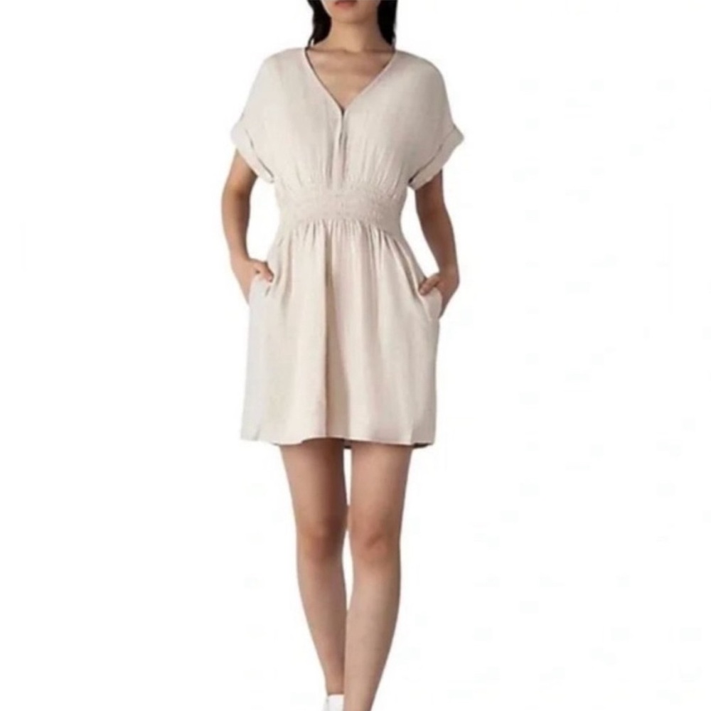 Abercrombie & Fitch Women’s Smocked Oatmeal Linen Dress with Pockets Size Medium